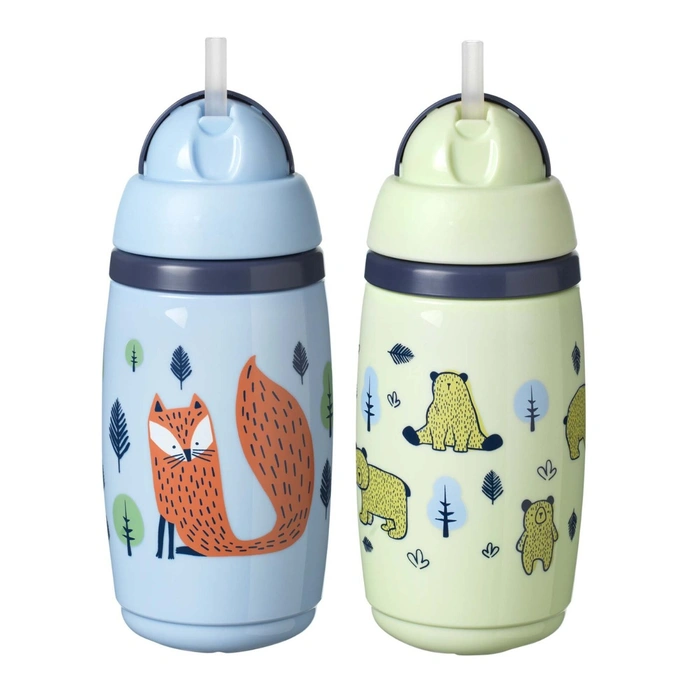 Superstar Insulated Straw Sippy Cup, Blue / Green - 2 pack