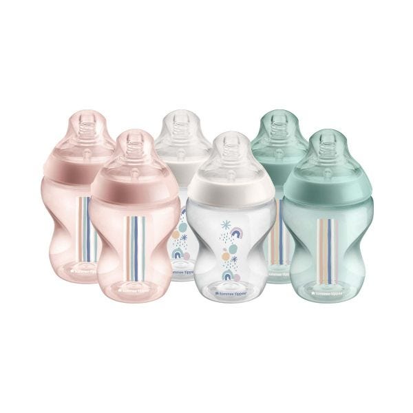 Closer to Nature Baby Bottles - Decorated Pink - 260ml - 6 Pack