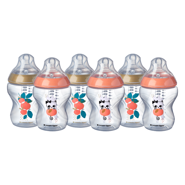 Closer to Nature Catch Me Quick Baby Bottles, peach, 260ml - 6 pack