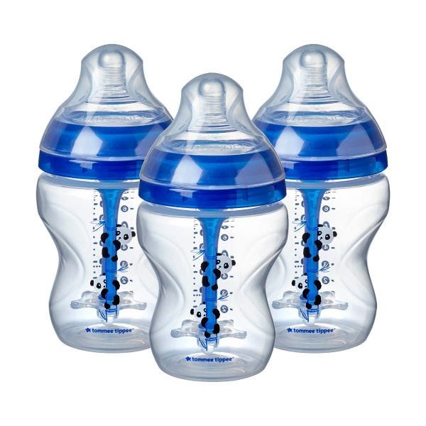 Advanced Anti-Colic Decorated Baby Bottles, blue, 260ml - 3 pack