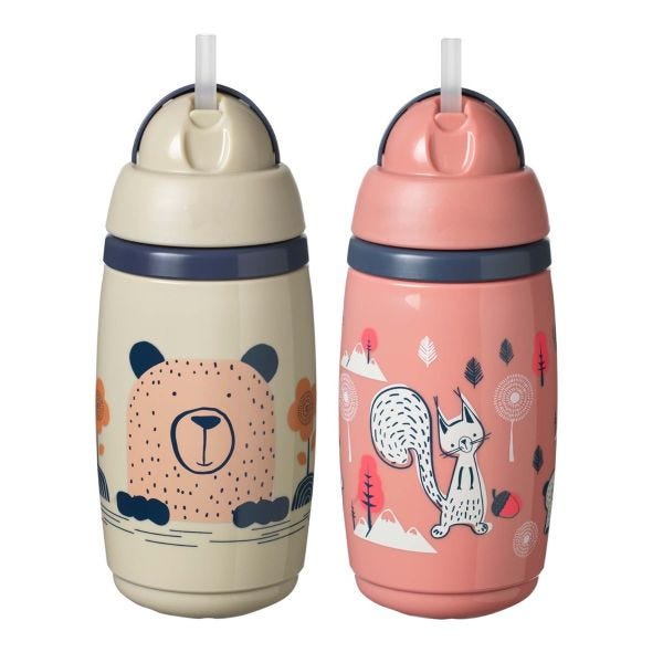 Superstar Insulated Straw Sippy Cup, Pink / Grey - 2 pack