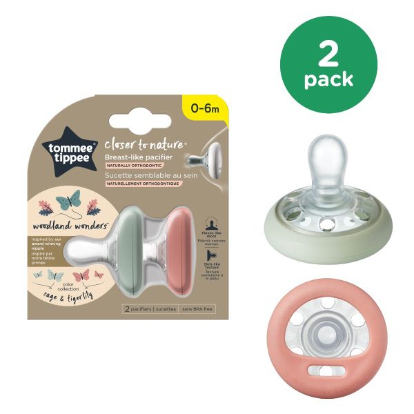 Closer to Nature Breast-like Pacifier (0-6 months), Sage &amp; Tiger Lily - 2 pack