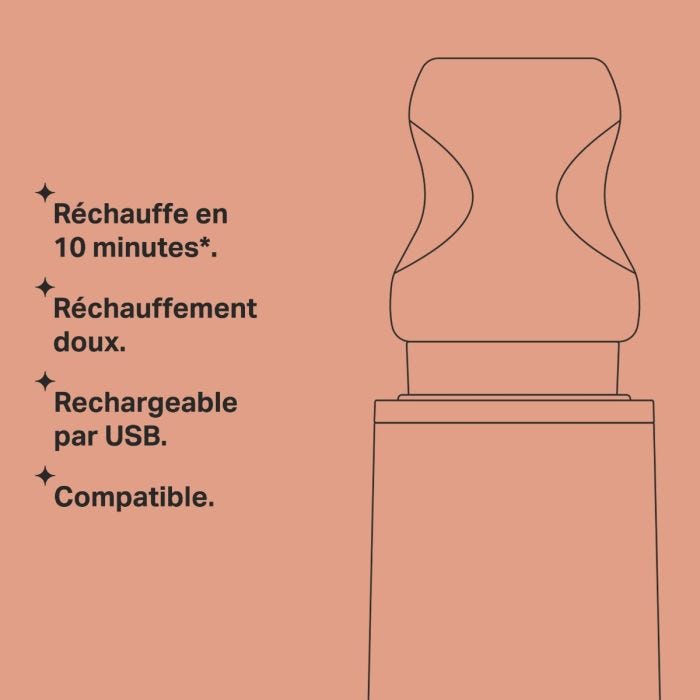 Image de contour du chauffe-biberon portable LetsGo sur un fond de couleur unie, avec les principales caractéristiques énumérées.