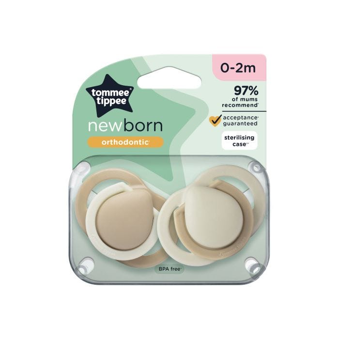 Soothers in packaging on a white background