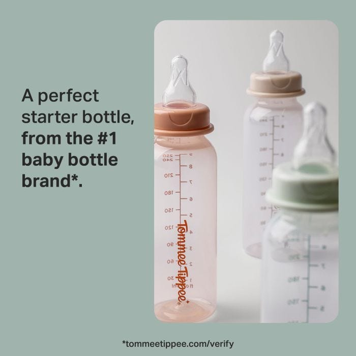 Classic Start narrow neck bottles against a grey background with text overlay of product USP