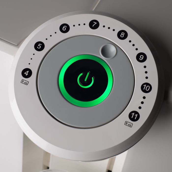 Close up of Perfect Prep Original’s power button with a green light