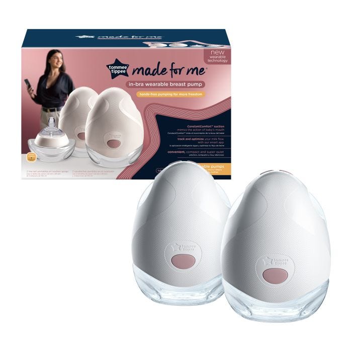 Double wearable breast pump with the packaging box against a white background