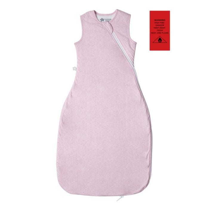 The Original Grobag Pink Marl Sleepbag with fire safety advisory label