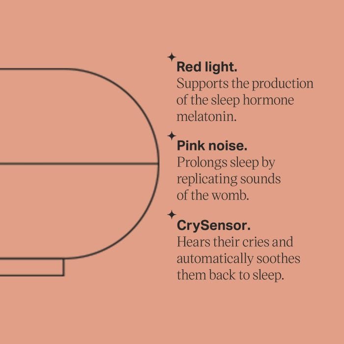 Dreammaker sleep aid key line drawing with bullet points