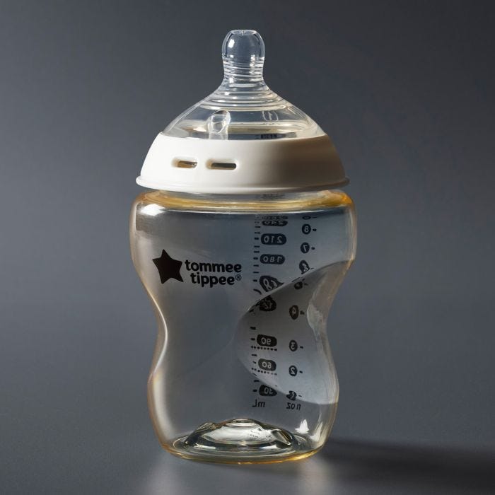 PPSU bottle on a grey background