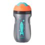 Insulated-sippee-cup-in-silver-with-orange-cap-and-aqua-spout-with-an-aqua-blue-rocket-design