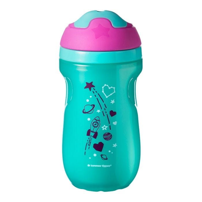Insulated-sippee-cup-aqua-blue-with-pink-cap-and-rocket-planets-stars-design