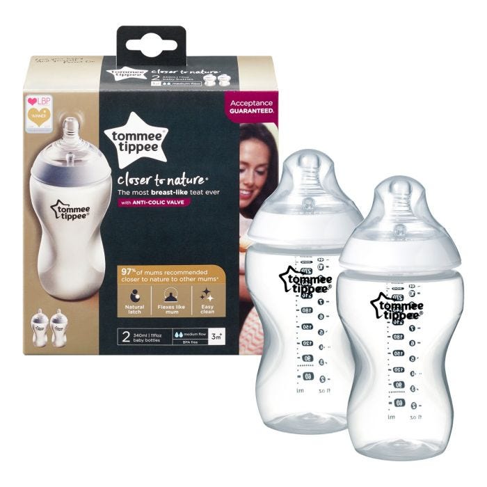 Closer to nature 340ml baby bottle 2 pack with packaging