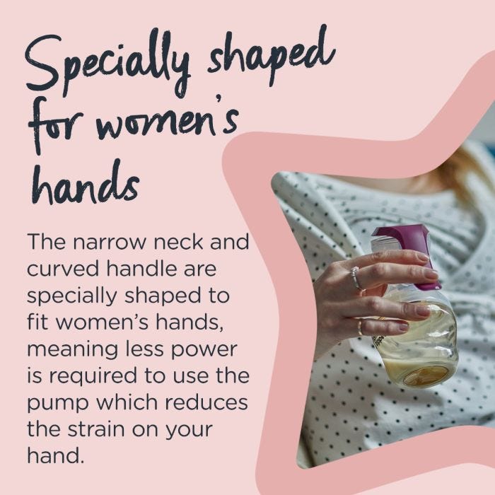 Made for me manual breast pump infographic  - shaped for womans hands