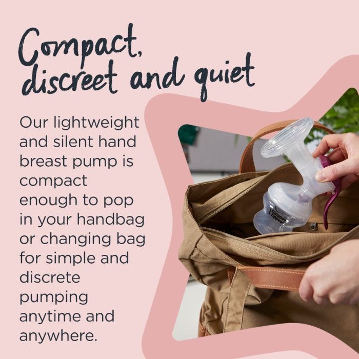 Made for me manual breast pump infographic  compact discreet and quiet