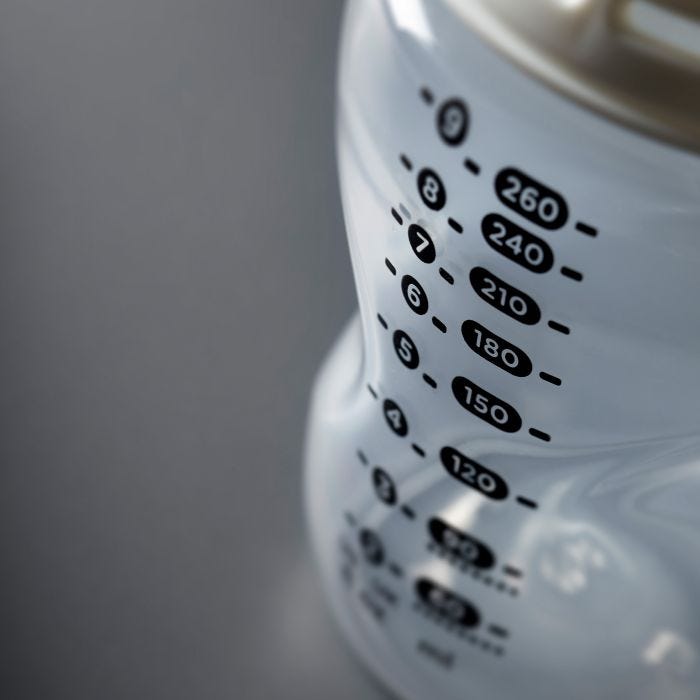 Close up of measurement markers on Natural Start bottle