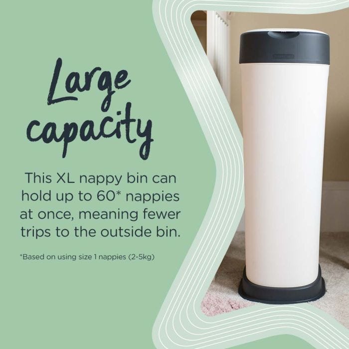 Twist & Click XL Nappy bin infographic - large capacity