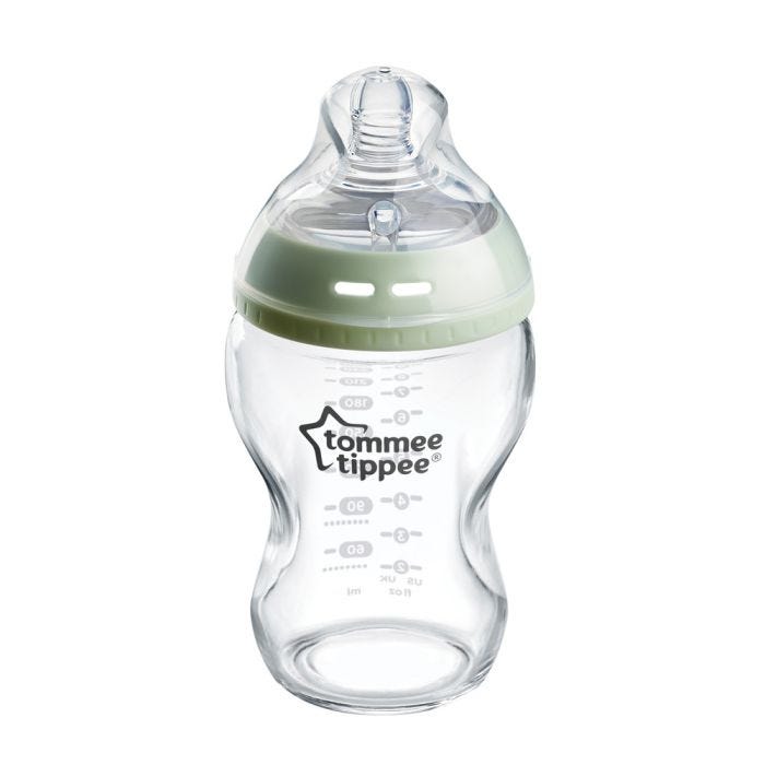 Natural Start Glass baby bottle against a white background