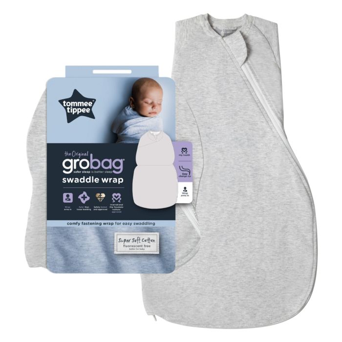 The Original Grobag Grey Marl Swaddle Wrap with packaging