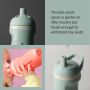 Grid of a toddler drinking from an insulated sporty spout cup and two close up shots of insulated sporty spout cups with product feature text