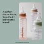 Classic Start narrow neck bottles against a grey background with text overlay of product USP