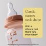 Close up image of a Classic Start narrow neck bottle with text overlay of product messaging