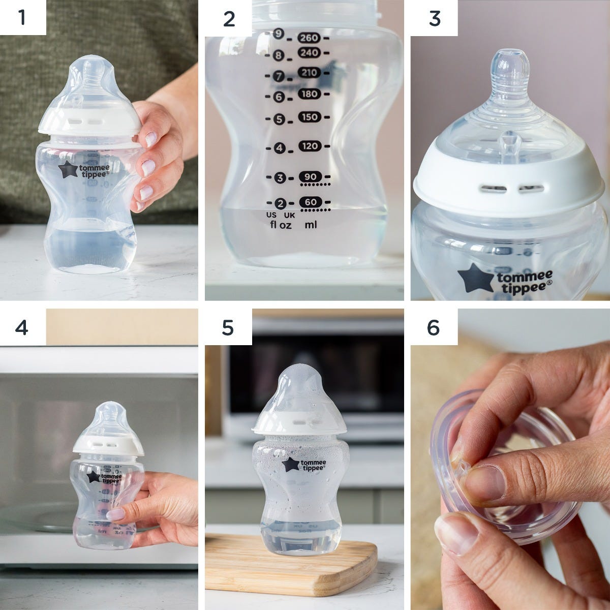 Image showing how to self-sterilse Natural Start bottle in a microwave