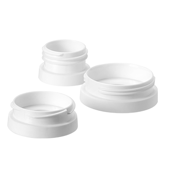 3 white Pump and Go Breast Pump Adapter in small, medium and large.
