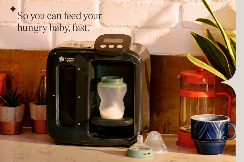 Image of Perfect Prep on kitchen counter top with text stating ' so you can feed your baby fast'