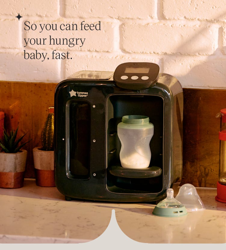 Image of Perfect Prep on kitchen counter top with text stating ' so you can feed your baby fast'