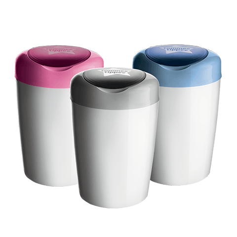 3 Simplee Diaper Disposal Bin White with grey, pink and blue lids