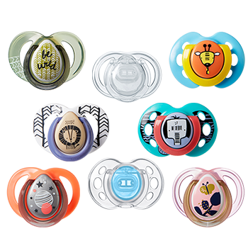 Pacifiers with fun designs and styles