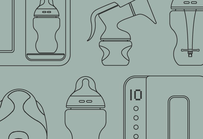 Keyline drawing of Tomee Tippee products