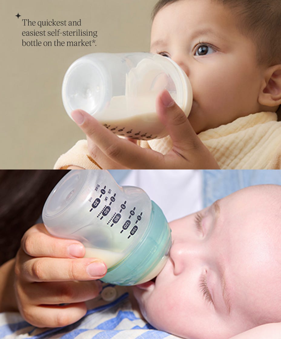 2 images of babiesdrinking from bottles. 1 drinking from Natural Start bottle, the other dribnking from Advanced anti-colic bottle